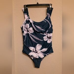 Beautiful Deep Green/teal/ White Tropical Floral Womens OnePiece. Beachsissi. XL